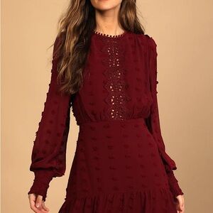 Lulu's Deep Red Long Sleeve Dress